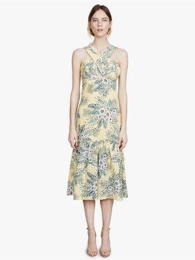 Yellow Floral Cross-Front Midi Dress by BB Dakota